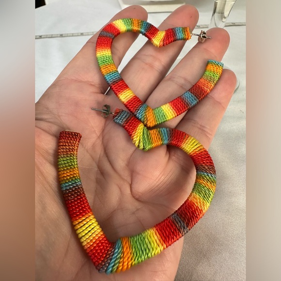 Rainbow wrapped large open heart earrings - Picture 5 of 6